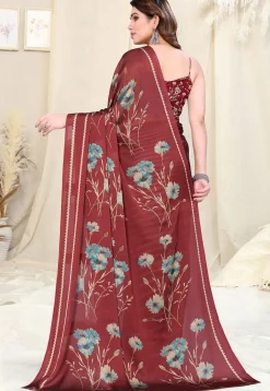 Half N Half Chiffon Saree in Maroon