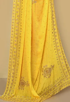Half N Half Crepe Jacquard Saree in Yellow and Purple