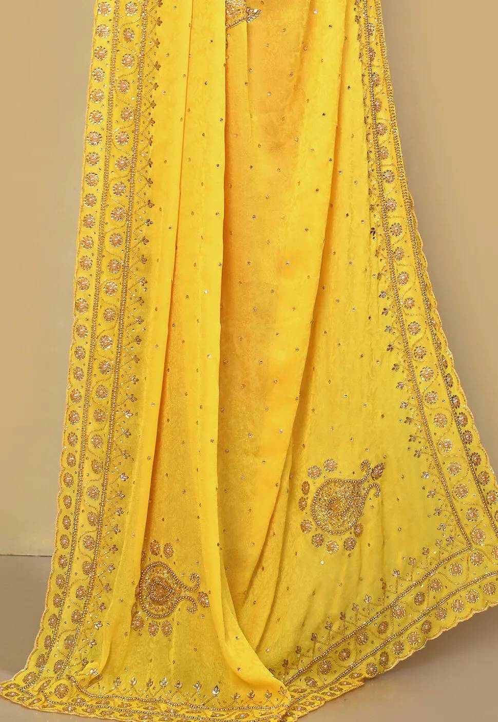 Half N Half Crepe Jacquard Saree in Yellow and Purple