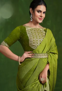 Half N Half Crepe Saree in Olive Green