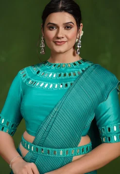 Half N Half Crepe Saree in Teal Blue