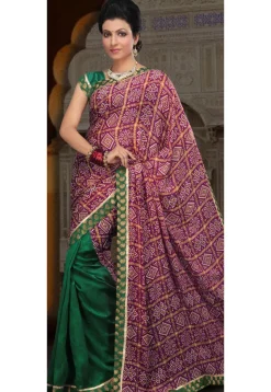 Half N Half Crepe Saree in Magenta and Green