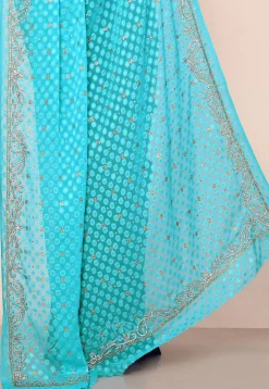 Half N Half Georgette Brasso Saree in Navy Blue and Blue