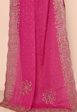 Half N Half Georgette Brasso Saree in Beige and Fuchsia