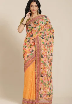 Half N Half Georgette Saree in Multicolor and Mustard