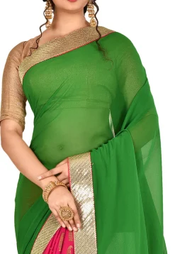 Half N Half Georgette Saree in Green and Pink