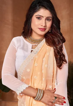 Half N Half Georgette Saree in Yellow and Off White