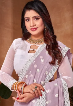 Half N Half Georgette Saree in Purple and Off White