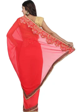 Half N Half Georgette Saree in Red and Pink