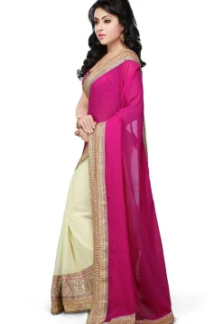 Half N Half Georgette Saree in Fuchsia and Off White