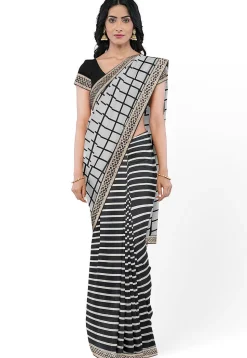 Half N Half Georgette Saree in Black