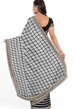 Half N Half Georgette Saree in Black