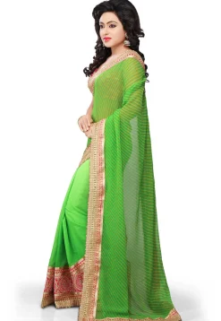 Half N Half Georgette Saree in Green