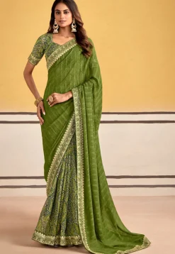 Half N Half Georgette Saree in Green