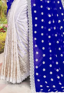 Half N Half Georgette Saree in Royal Blue and Off White