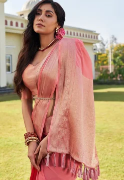 Half N Half Georgette Saree in Peach and Red