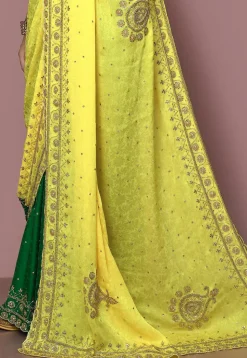 Half N Half Georgette Saree in Yellow and Green