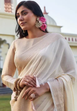 Half N Half Georgette Saree in Off White and Pink