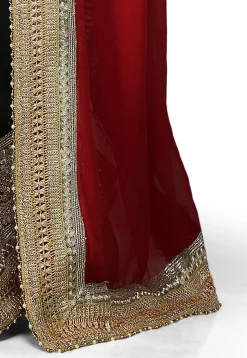 Half N Half Georgette Saree in Maroon and Black