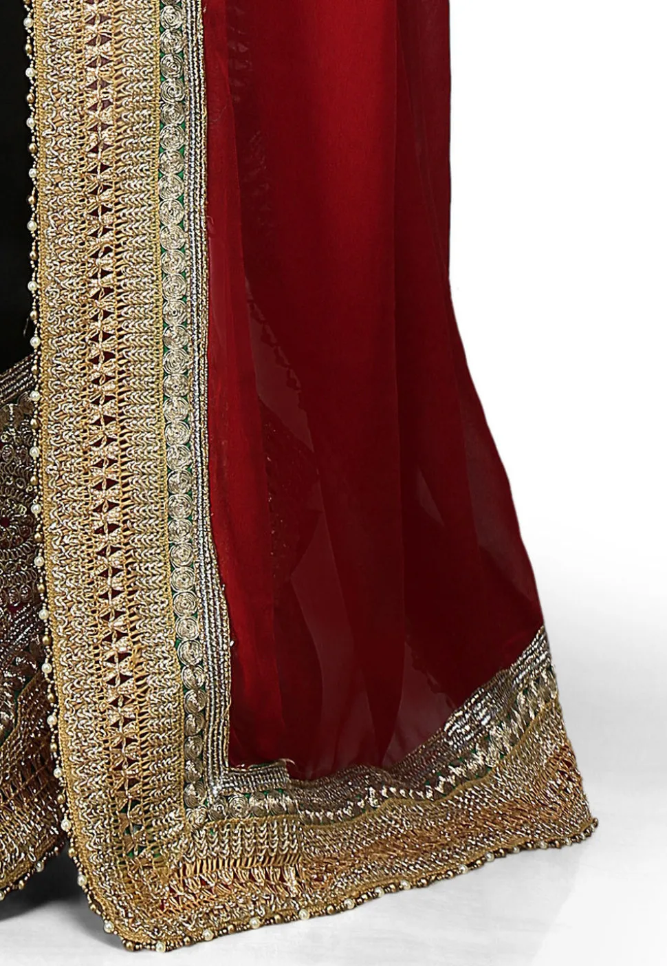 Half N Half Georgette Saree in Maroon and Black
