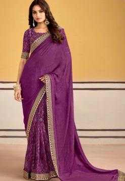 Half N Half Georgette Saree in Purple