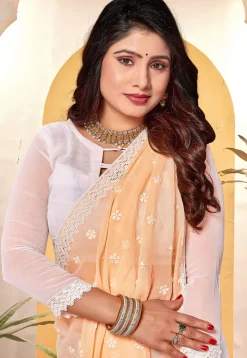 Half N Half Georgette Saree in Peach and Off White