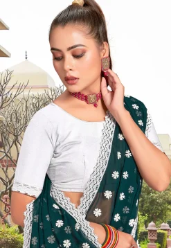 Half N Half Georgette Saree in Teal Green and Off White