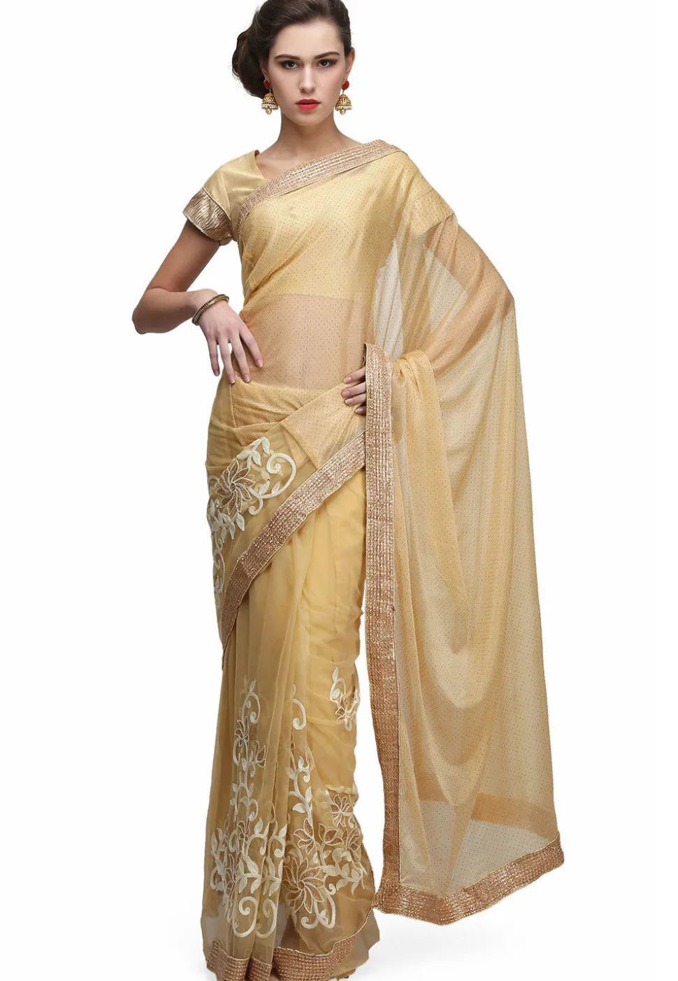 Half N Half Rubber Printed Georgette Saree in Beige