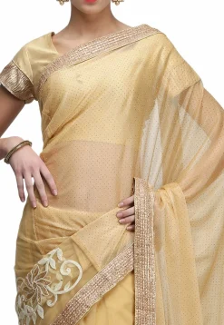 Half N Half Rubber Printed Georgette Saree in Beige