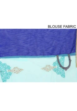 Half N Half Satin Chiffon Saree in Teal Blue