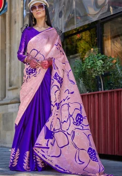 Half N Half Satin Crepe Saree in Pink and Blue
