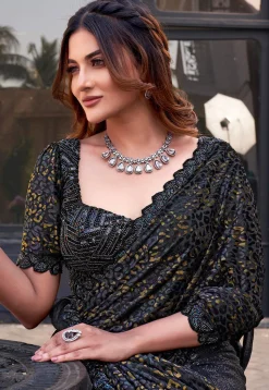 Half N Half Velvet Scalloped Saree in Black