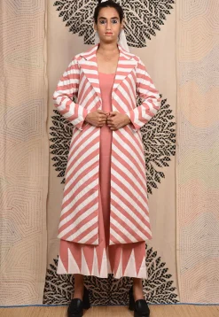 Hand Applique Pure Cotton Midi Dress in Peach