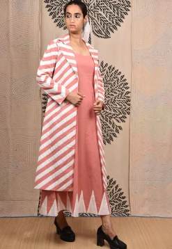 Hand Applique Pure Cotton Midi Dress in Peach