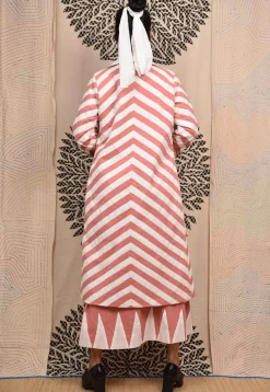Hand Applique Pure Cotton Midi Dress in Peach