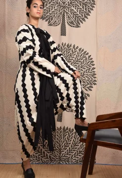 Hand Applique Pure Cotton Jumpsuit in Beige and Black