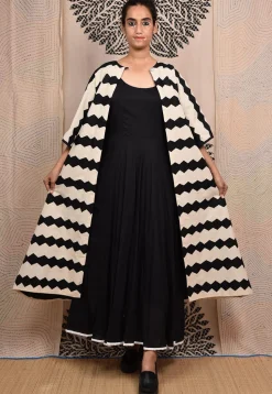 Hand Applique Pure Cotton Maxi Dress in Black
