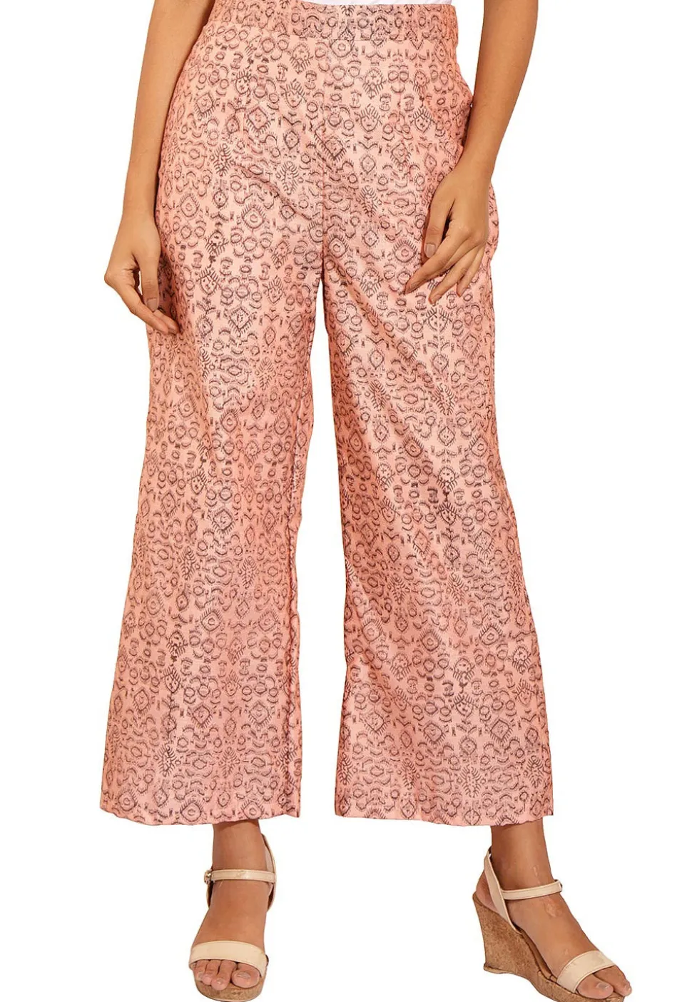 Hand Block Printed Chanderi Pant in Light Pink