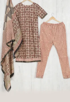 Hand Block Printed Chanderi Cotton Pakistani Suit in Beige