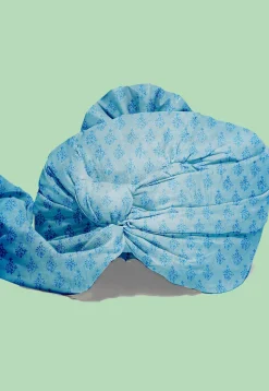 Hand Block Printed Chanderi Cotton Kids Turban in Pastel Blue