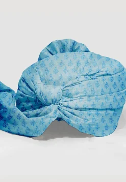 Hand Block Printed Chanderi Cotton Unisex Turban in Pastel Blue