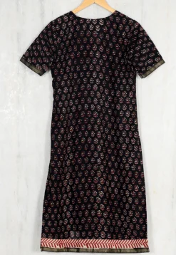 Hand Block Printed Chanderi Cotton Straight Kurta in Black