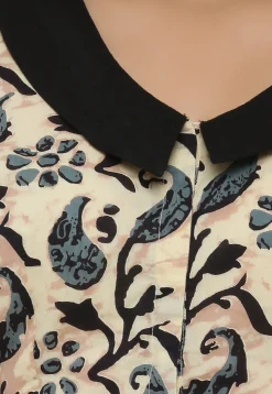 Hand Block Printed Cotton Blouse in Beige