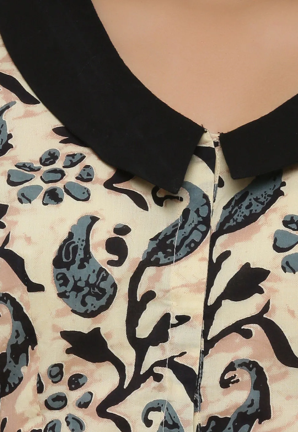 Hand Block Printed Cotton Blouse in Beige