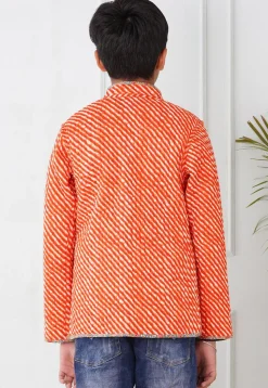 Hand Block Printed Cotton Reversible Jacket in Grey and Orange