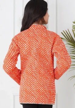 Hand Block Printed Cotton Reversible Jacket in Grey and Orange