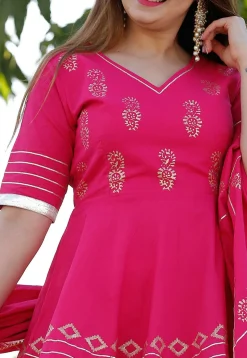 Hand Block Printed Cotton Lehenga in Pink
