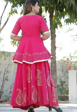 Hand Block Printed Cotton Lehenga in Pink