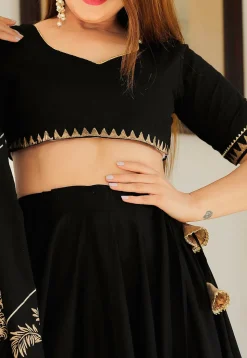 Hand Block Printed Cotton Lehenga in Black