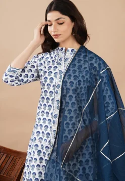 Hand Block Printed Cotton Pakistani Suit in Off White